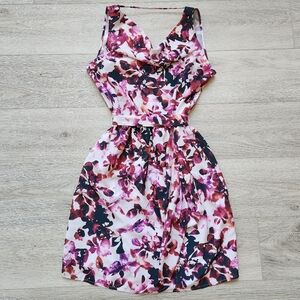 Dkny Jeans Pink Floral Dress Sleeveless Womens Small Front Tie Drape Neck Silky